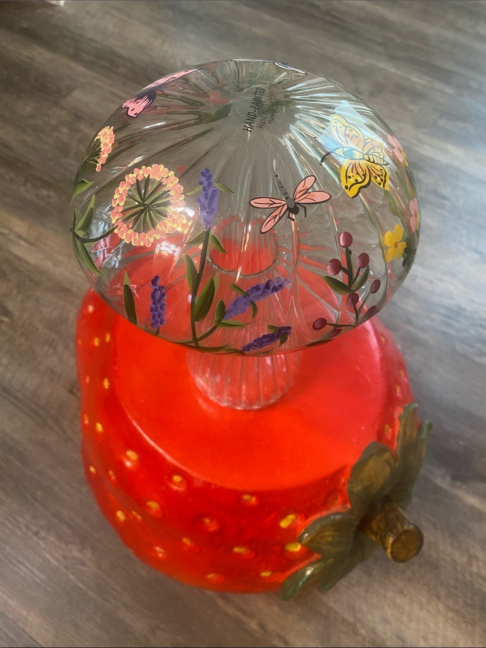 Hand painted glass flowers butterflies dragonflies mushroom accent